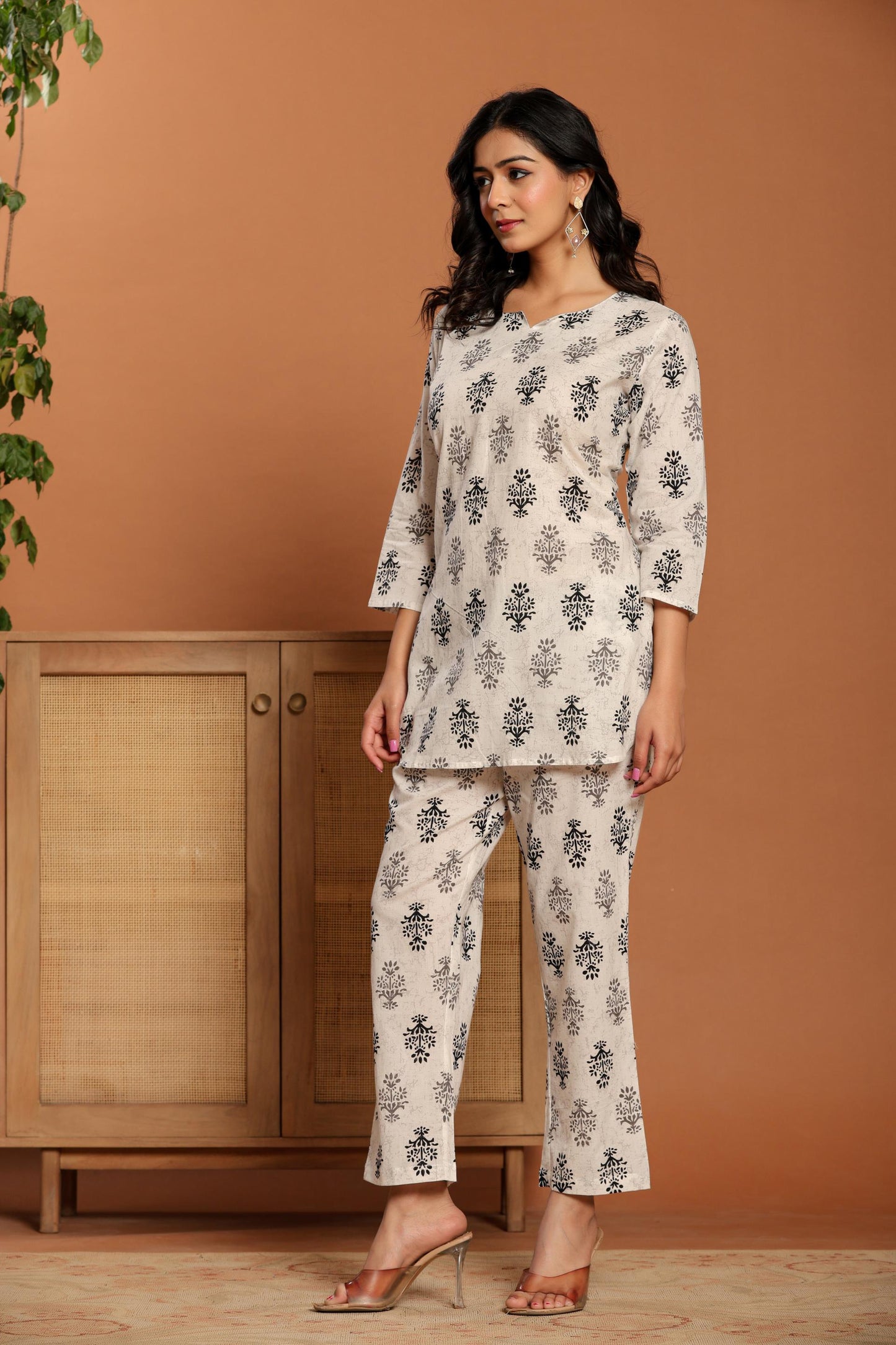 White Printed Cotton Coord Set