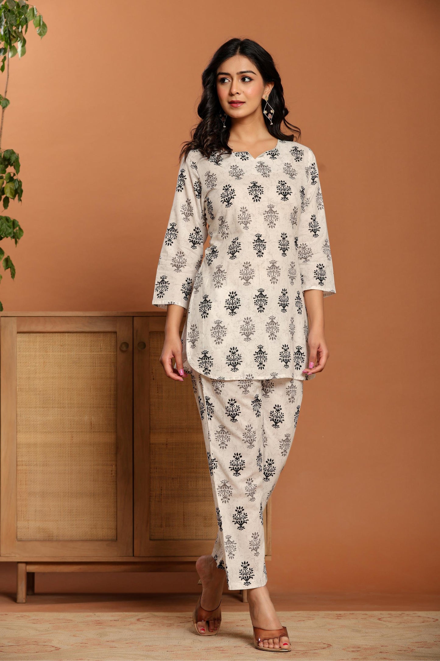 White Printed Cotton Coord Set