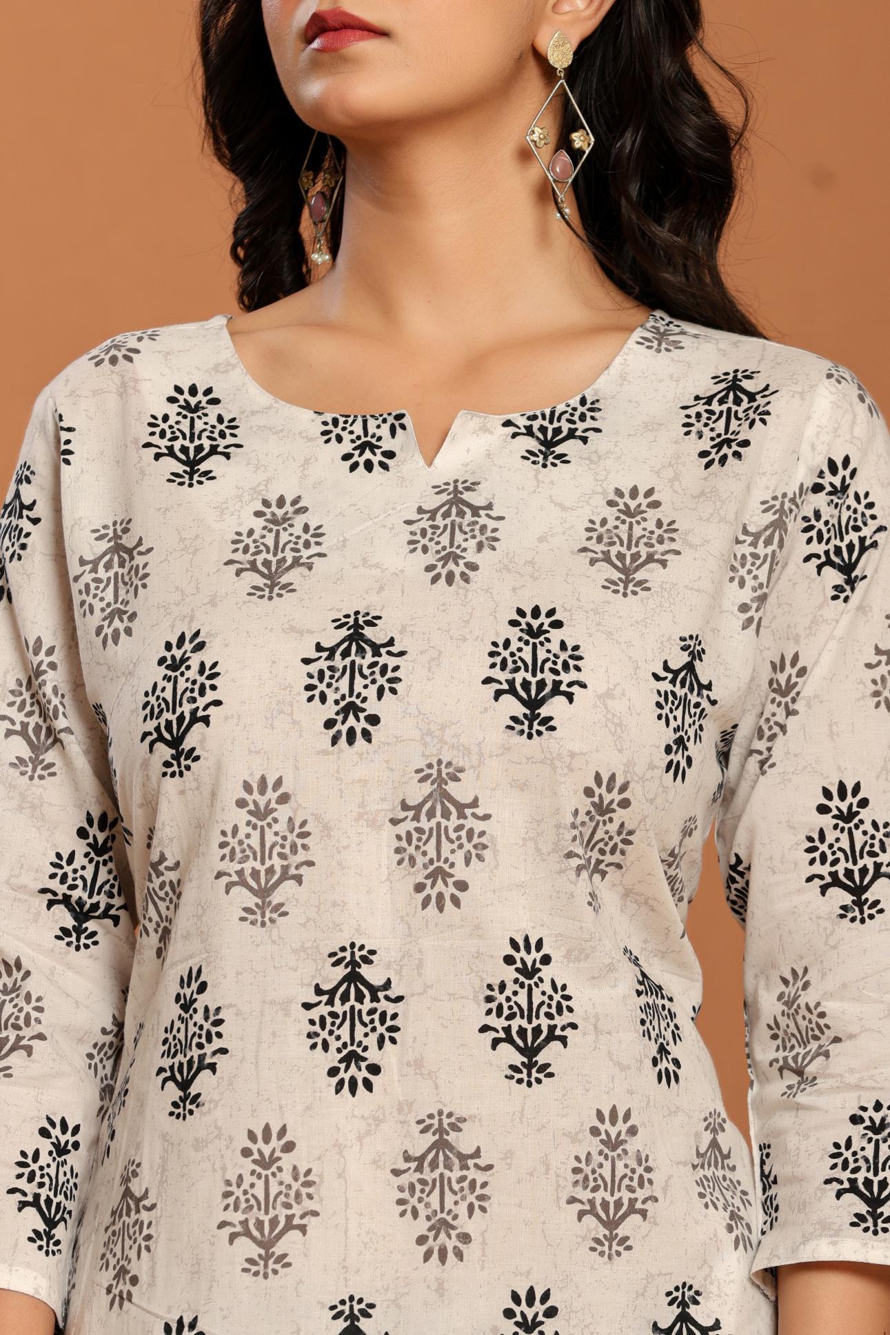 White Printed Cotton Co- Ord Set