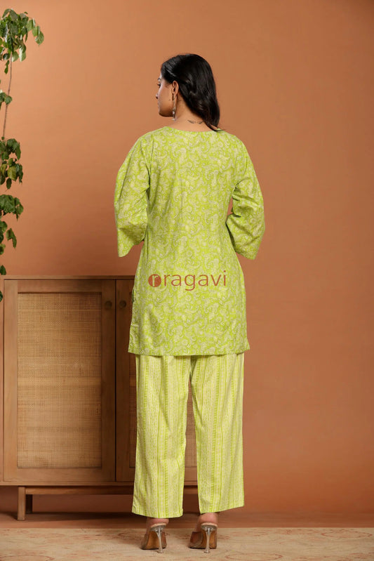 Green Printed Cotton Co- Ord Set - Ragavi