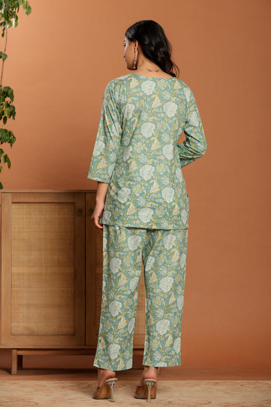 Green Printed Cotton Co- Ord Set