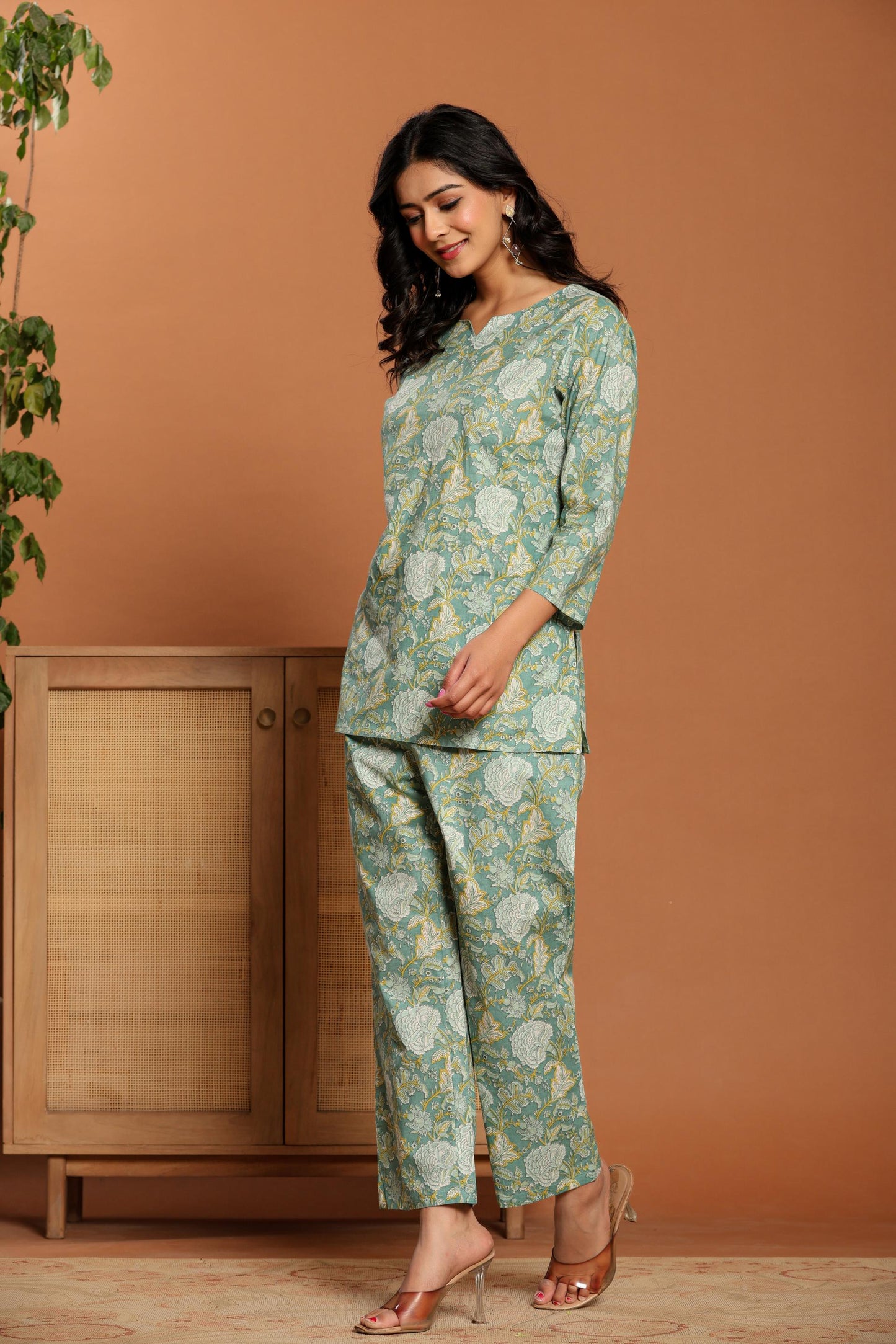 Green Printed Cotton Coord Set