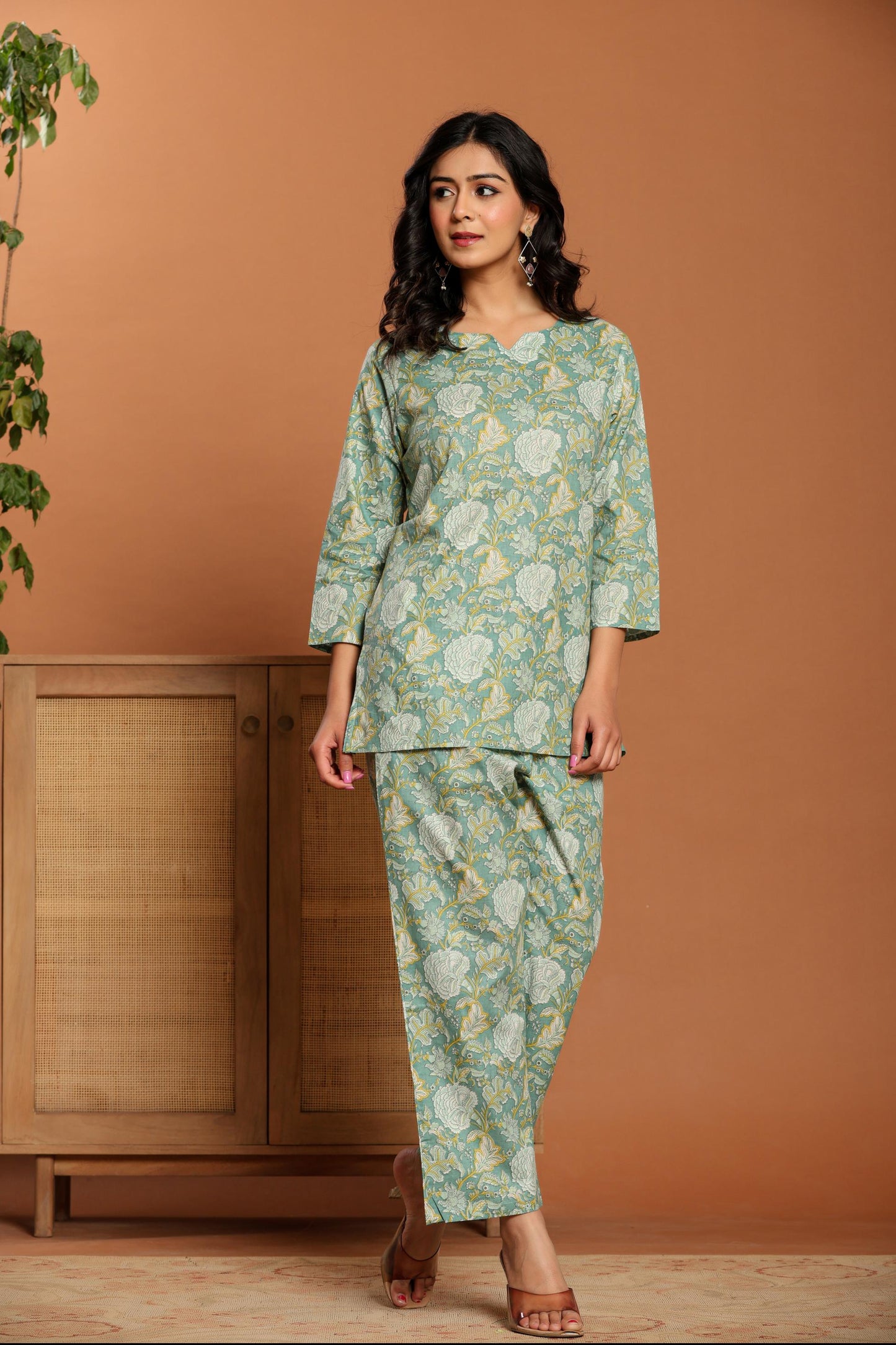 Green Printed Cotton Coord Set