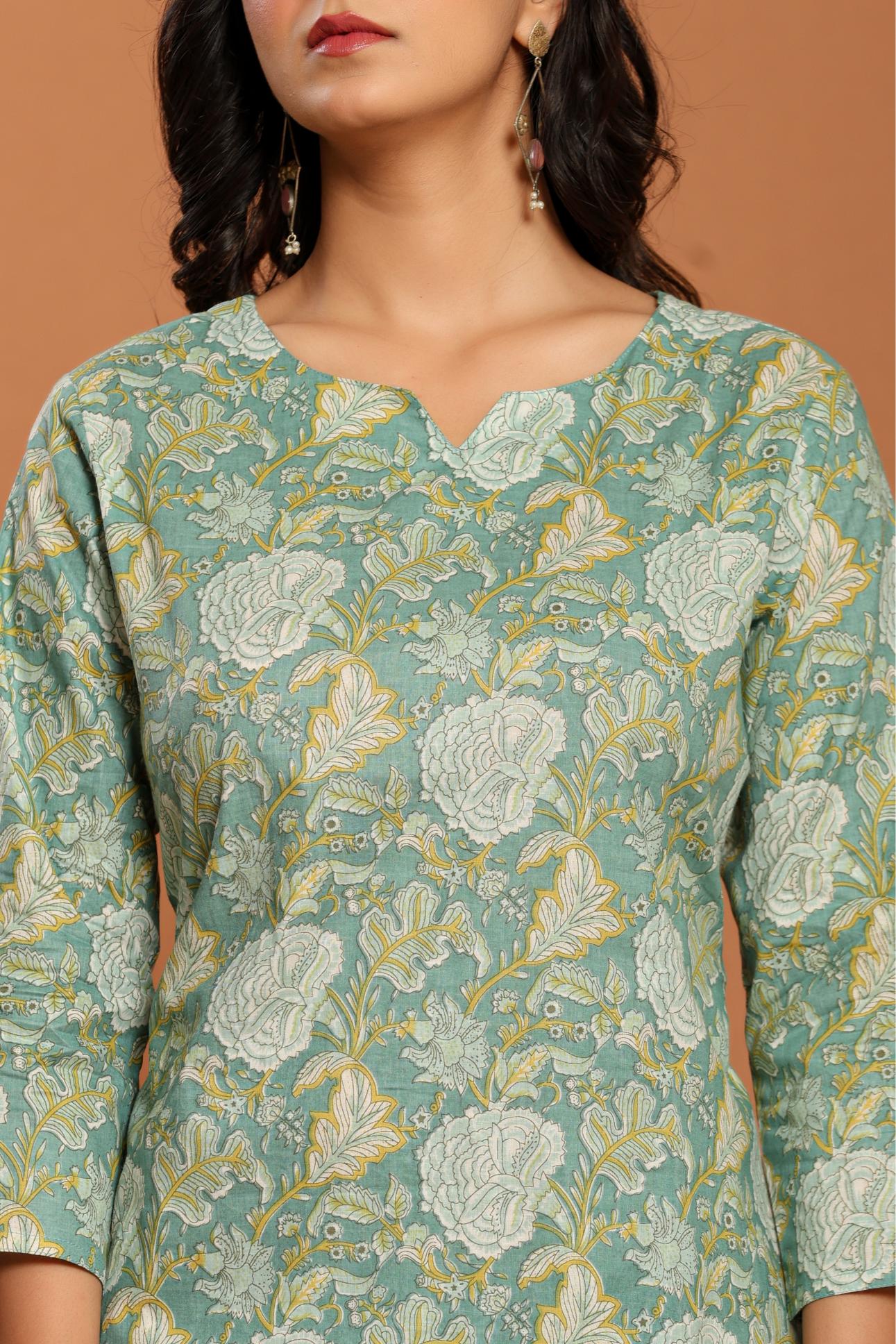 Green Printed Cotton Coord Set