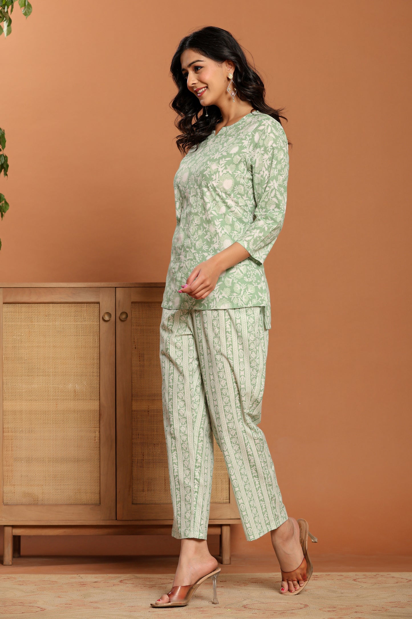 Green Printed Cotton Coord Set