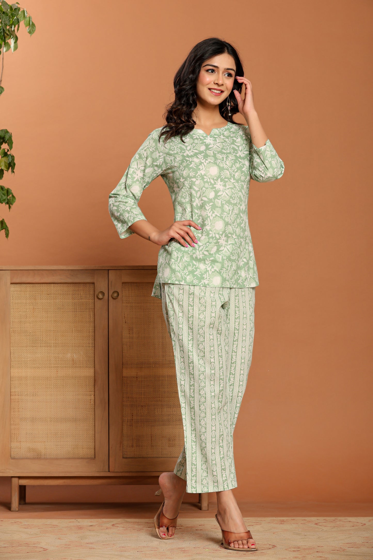 Green Printed Cotton Coord Set