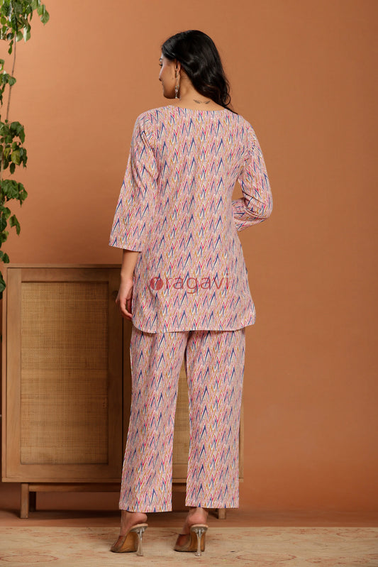 Pink Printed Cotton Co- Ord Set - Ragavi