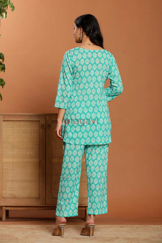 Green Printed Cotton Co- Ord Set - Ragavi