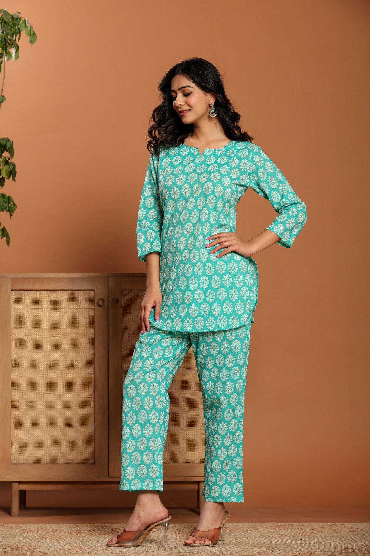 Green Printed Cotton Coord Set