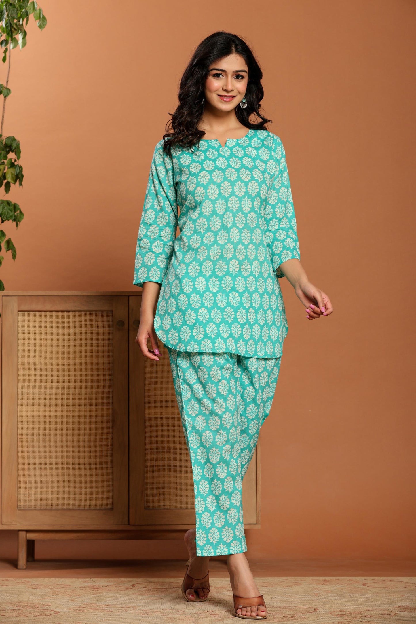 Green Printed Cotton Coord Set