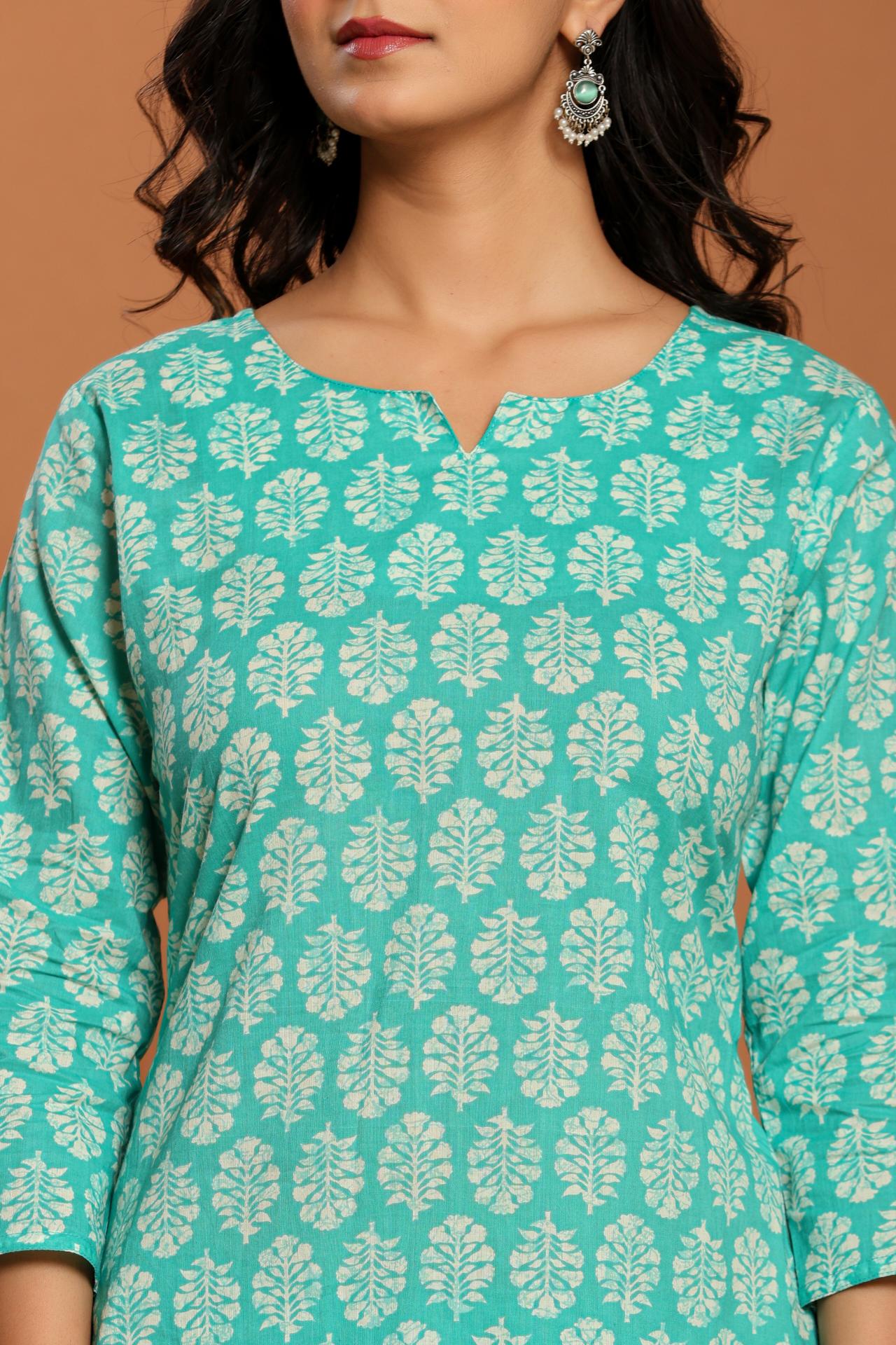 Green Printed Cotton Co- Ord Set