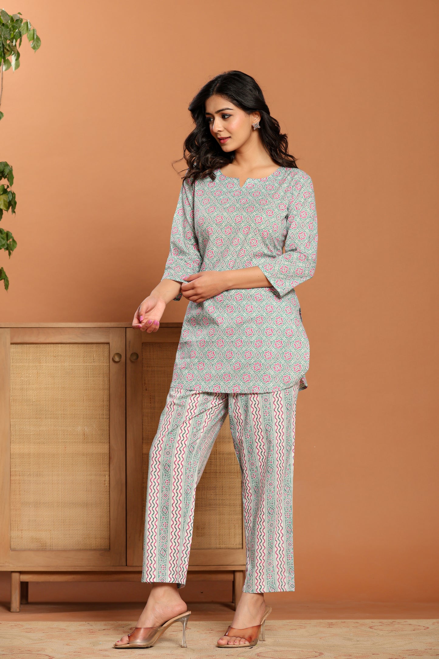 Green Printed Cotton Coord Set