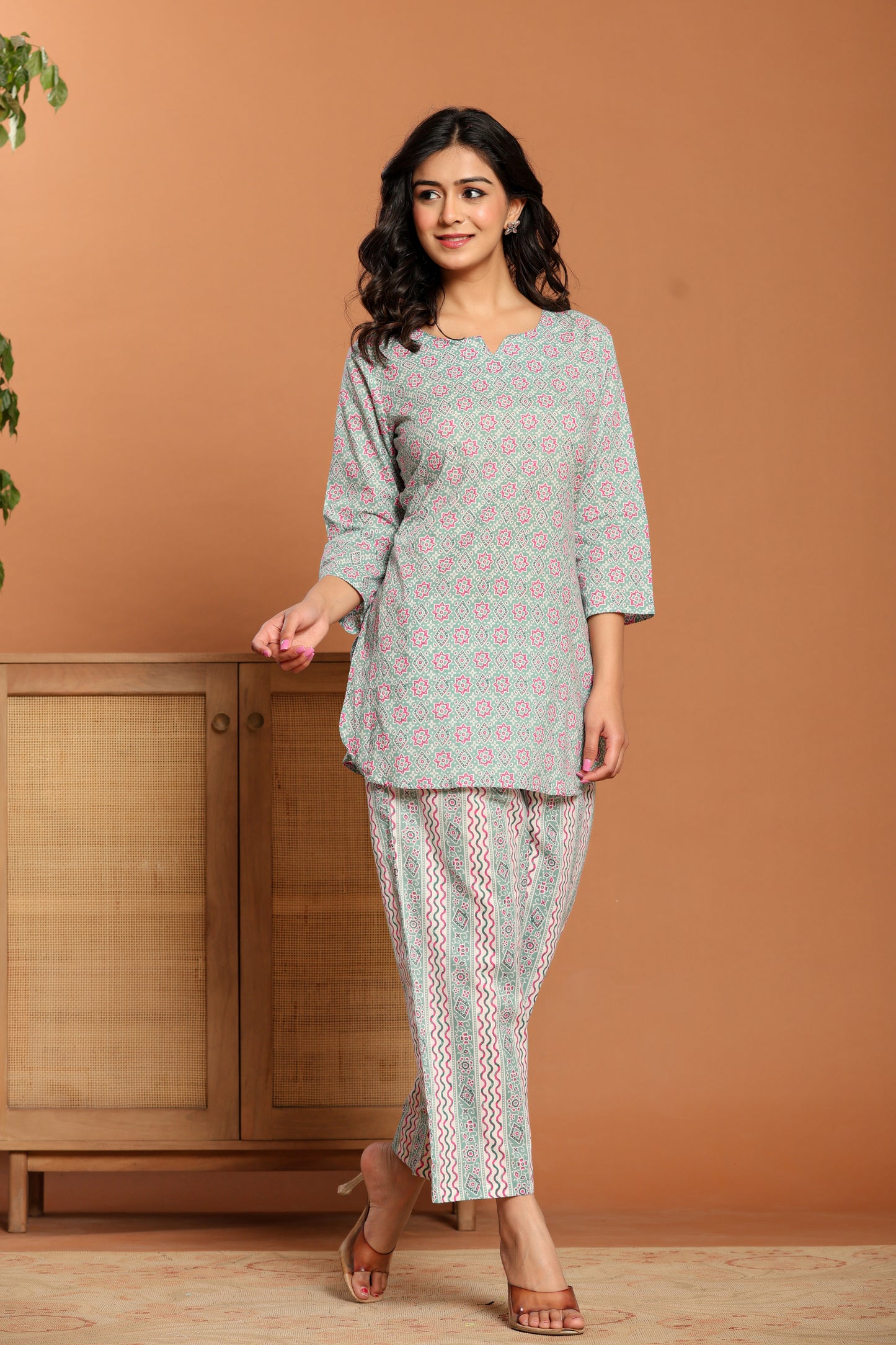 Green Printed Cotton Coord Set