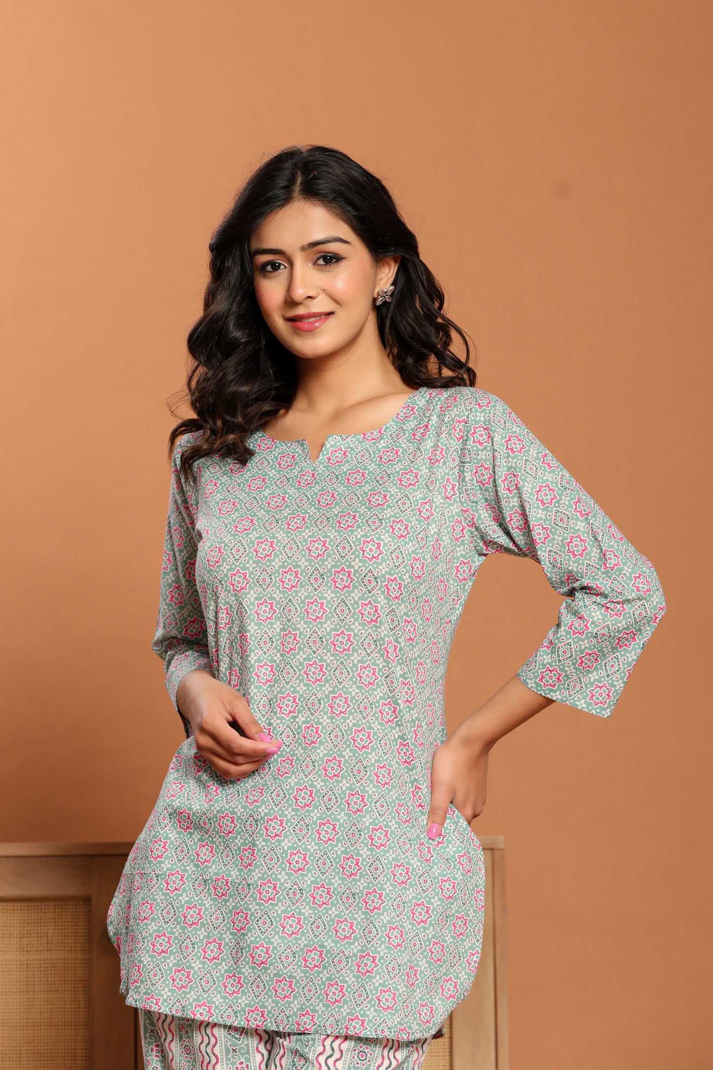 Green Printed Cotton Coord Set
