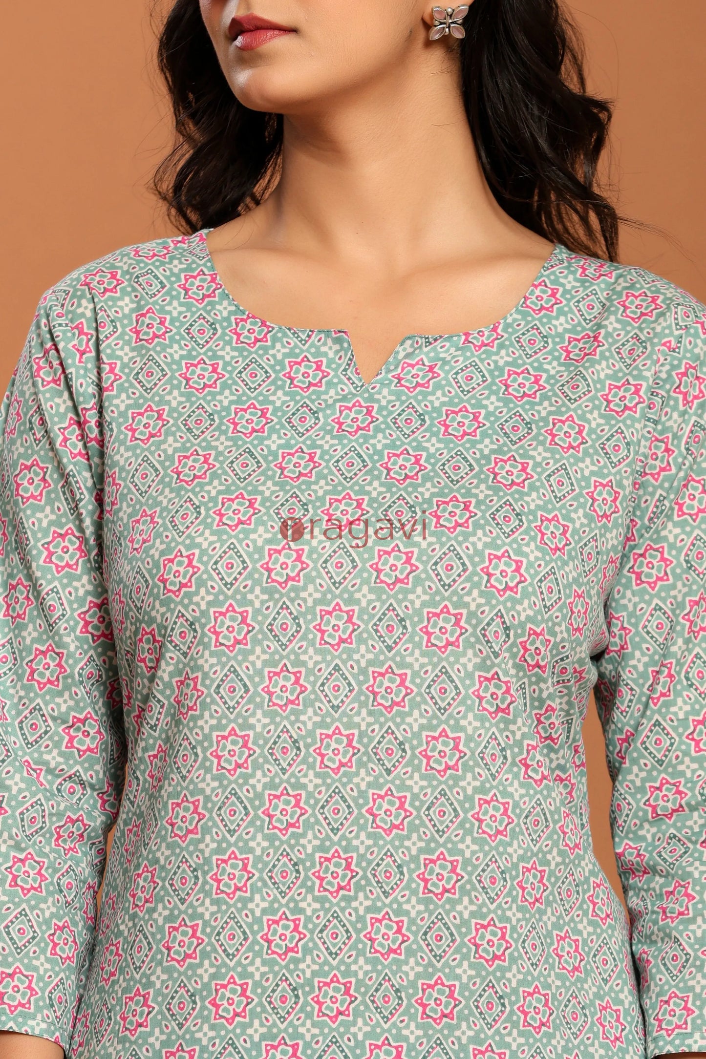 Green Printed Cotton Co- Ord Set - Ragavi