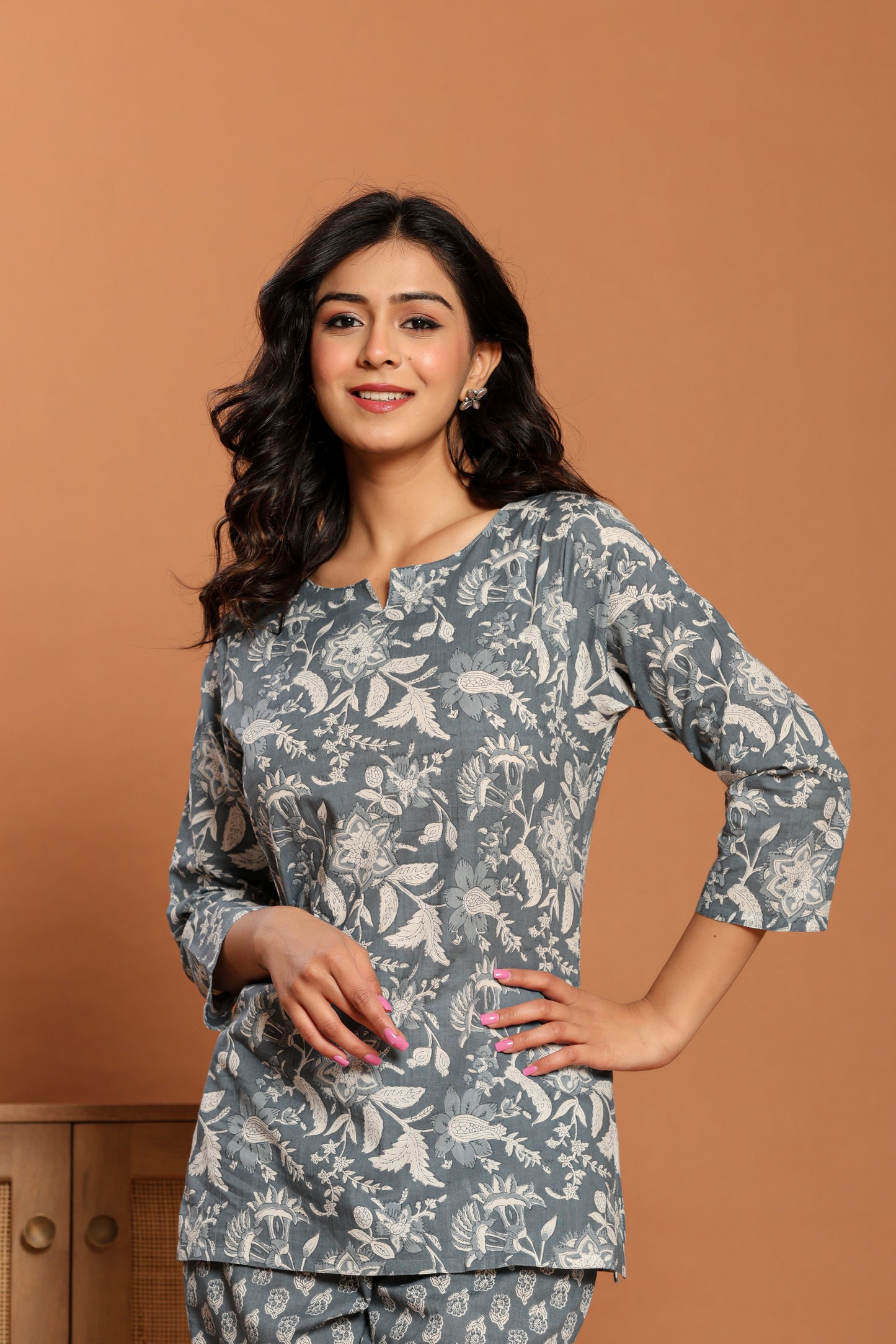 Grey Printed Cotton Coord Set