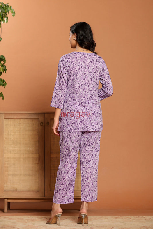 Purple Printed Cotton Co- Ord Set - Ragavi