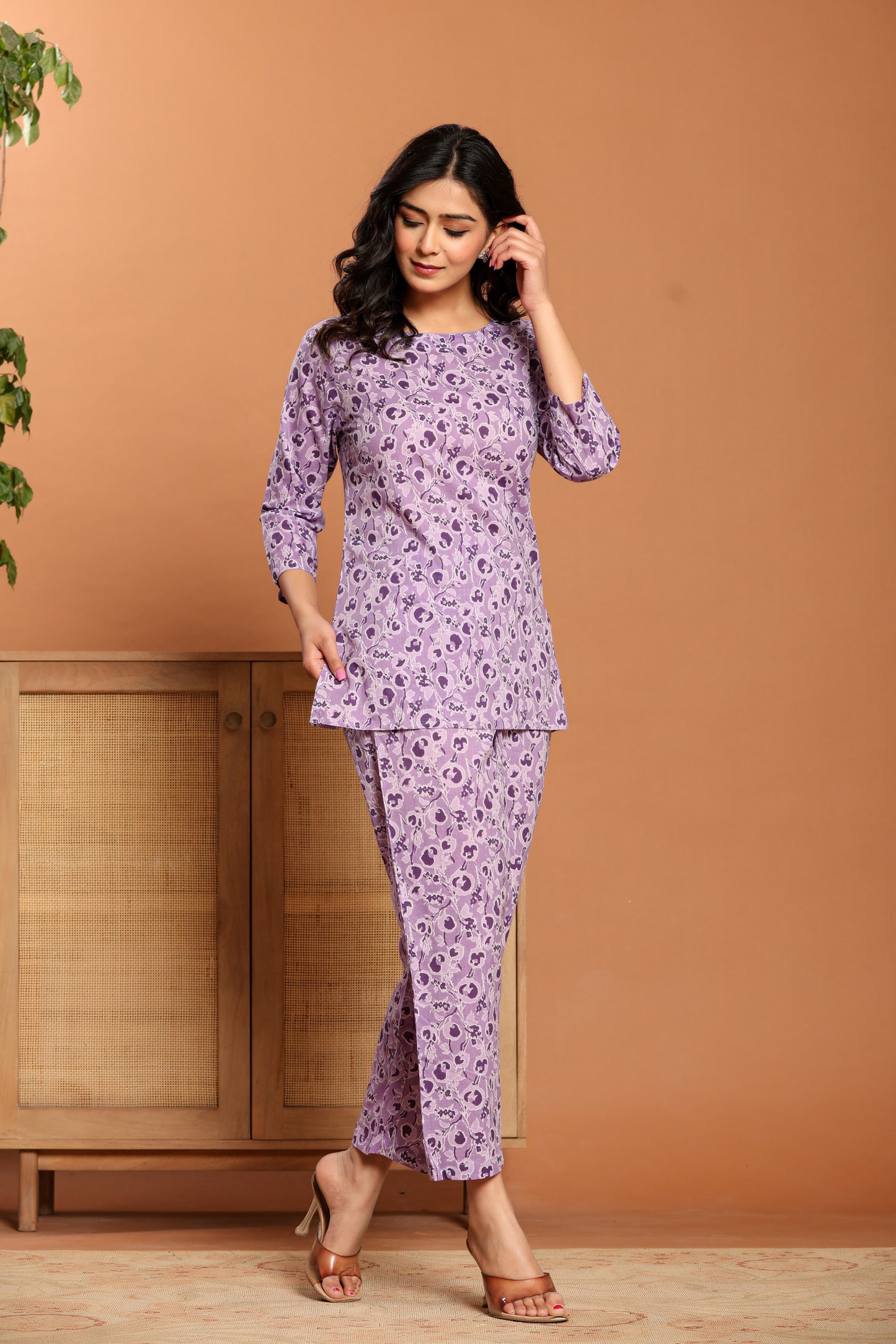 Purple Printed Cotton Coord Set