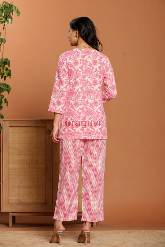 Pink Printed Cotton Co- Ord Set - Ragavi