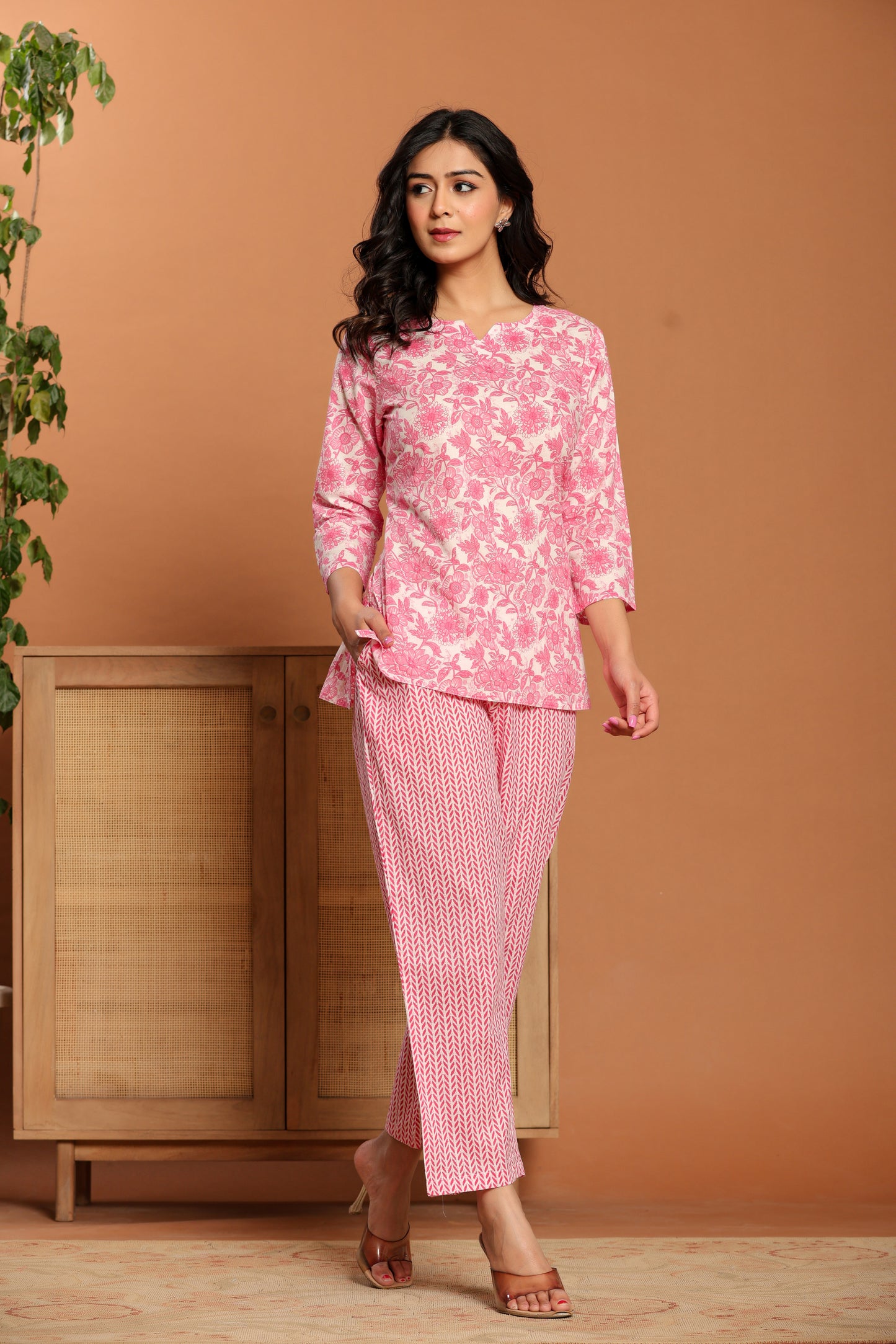 Pink Printed Cotton Coord Set