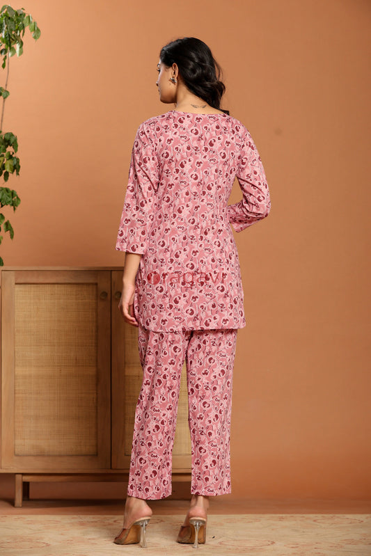 Pink Printed Cotton Co- Ord Set - Ragavi