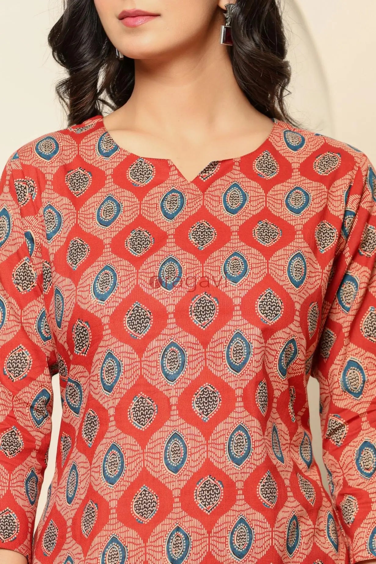 Red Printed Cotton Co- Ord Set - Ragavi