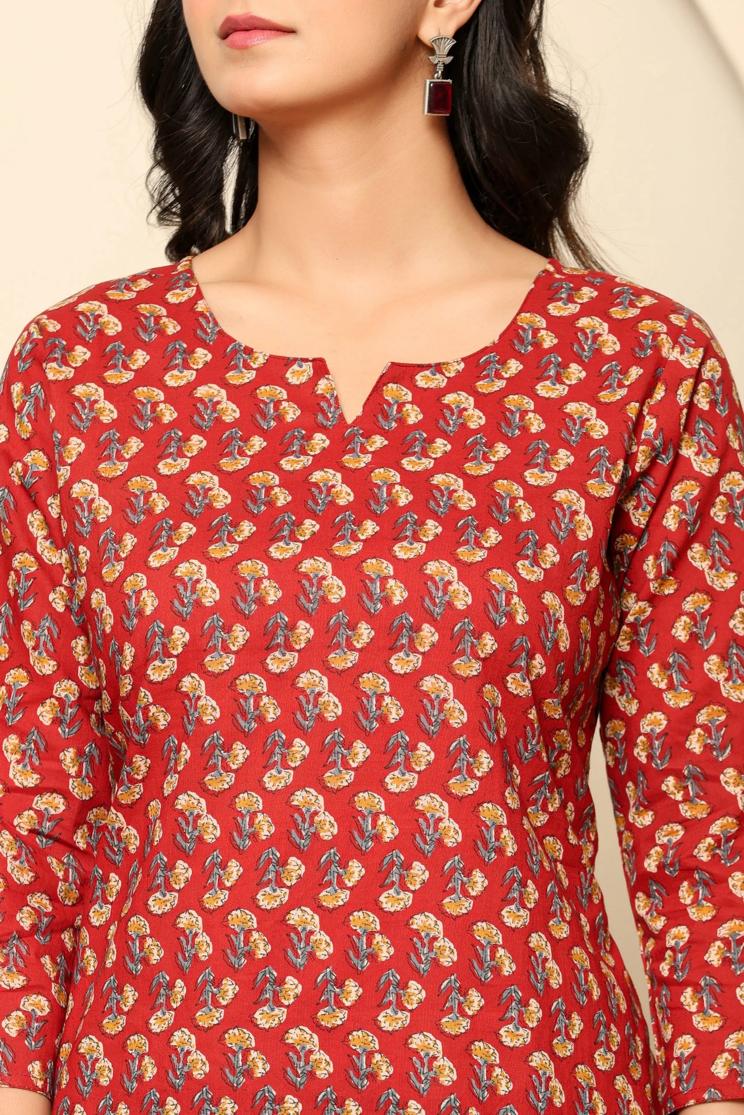 Red Printed Cotton Co- Ord Set - Ragavi