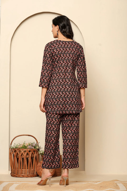 Black Printed Cotton Co- Ord Set - Ragavi