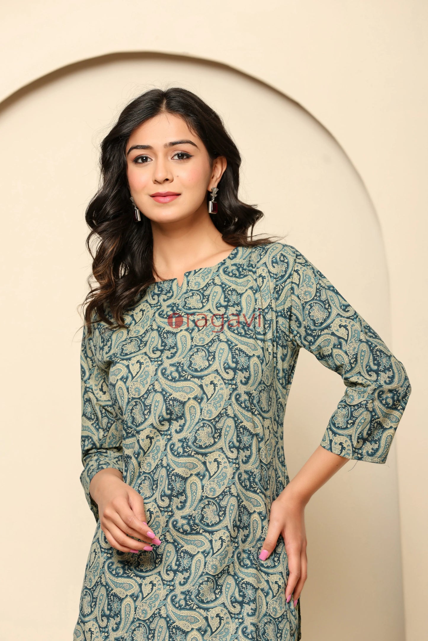 Blue Printed Cotton Co- Ord Set - Ragavi