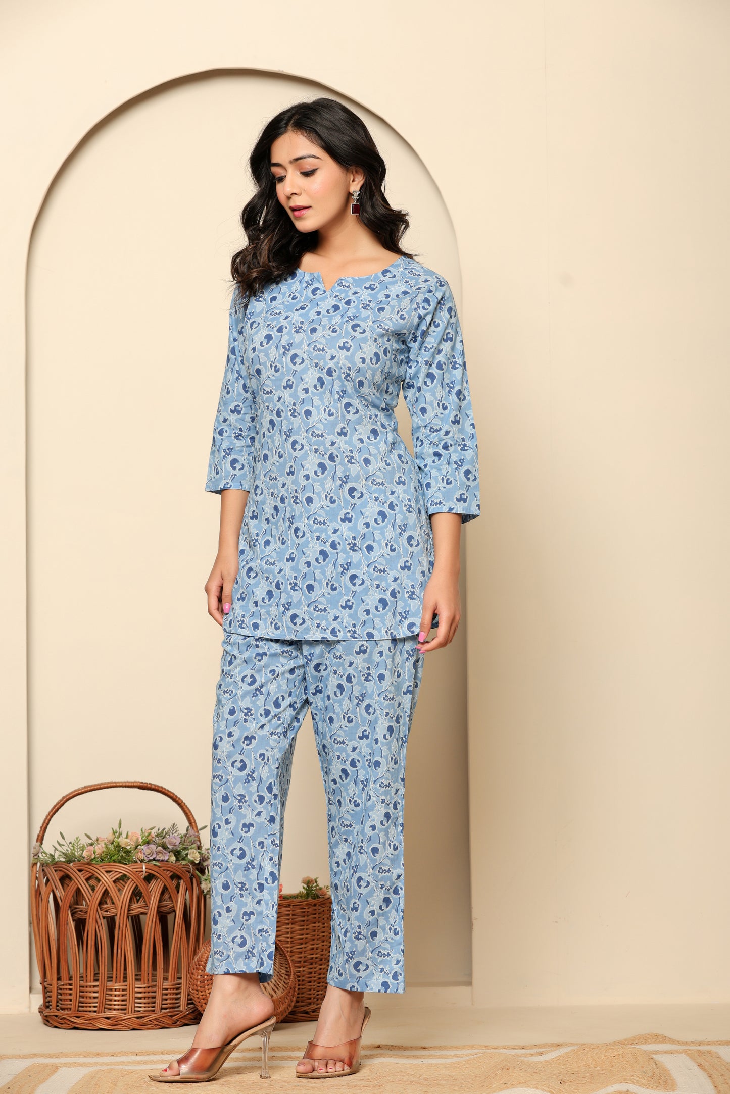 Blue Printed Cotton Coord Set