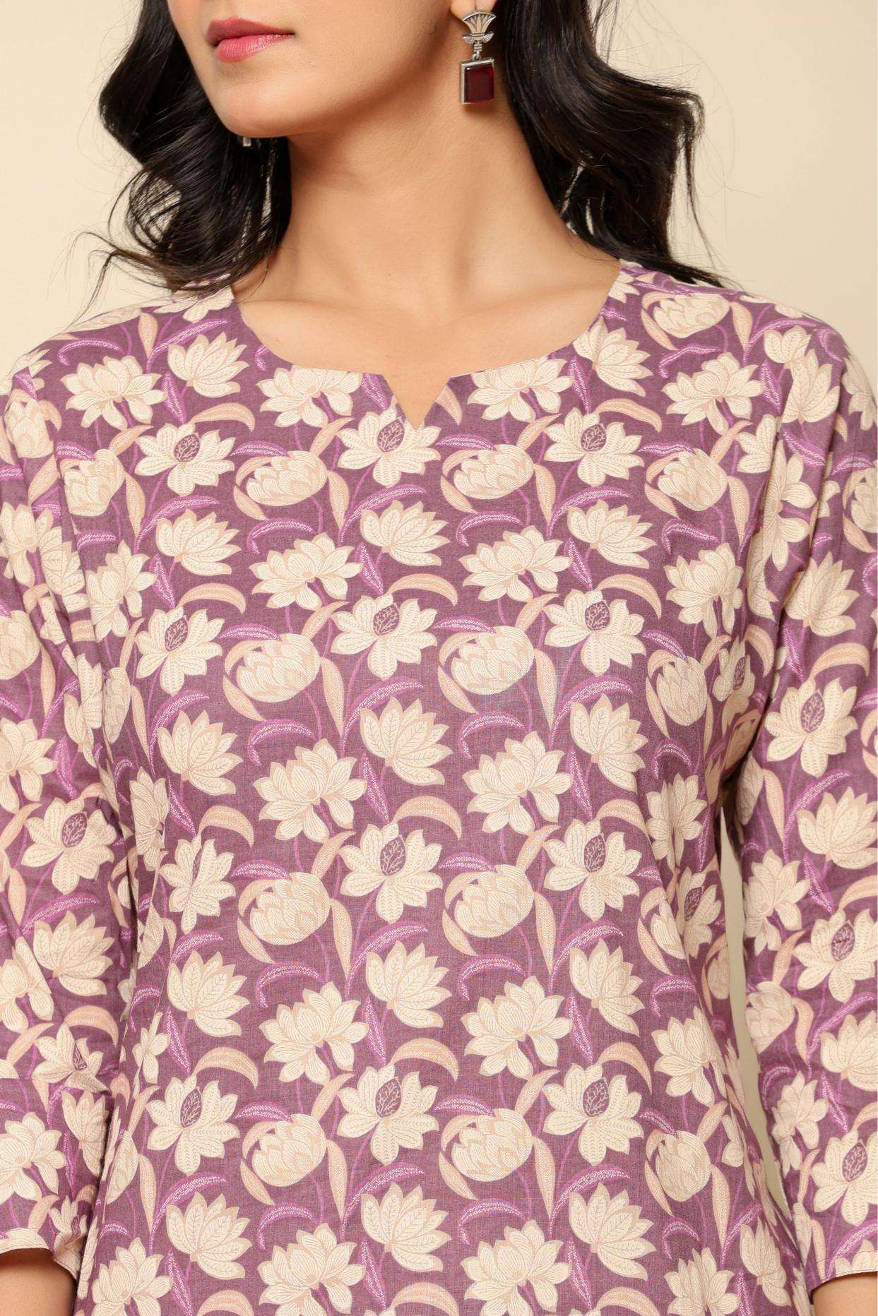 Purple Printed Cotton Co- Ord Set