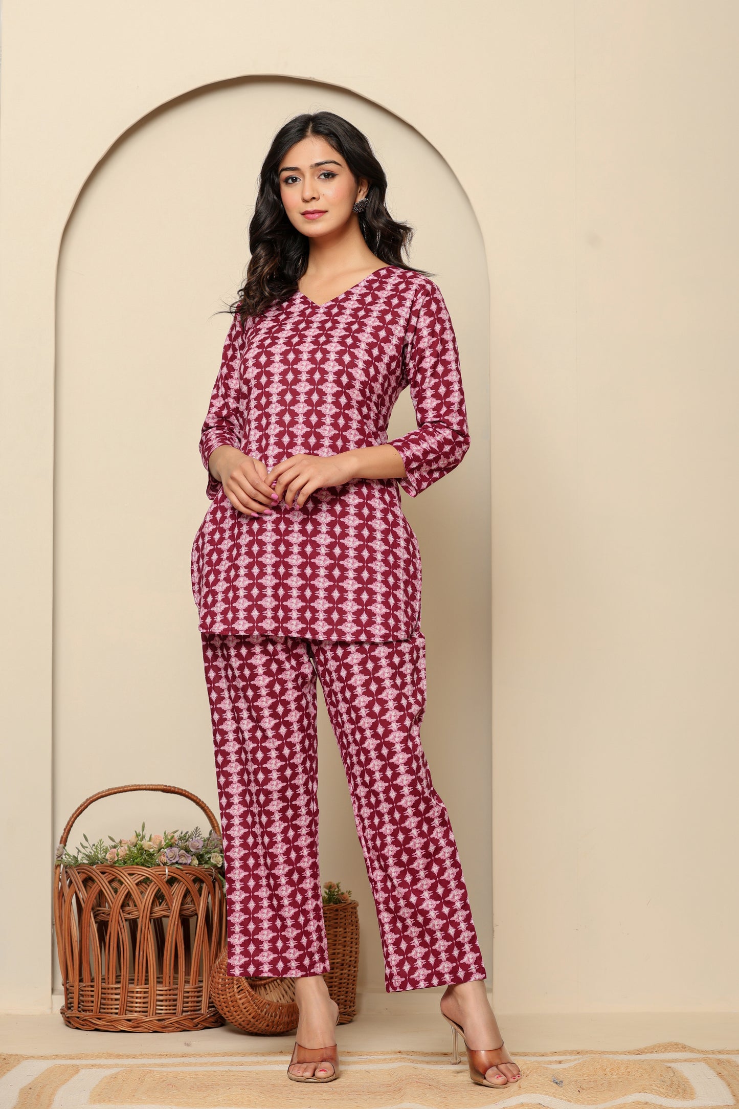 Pink Printed Cotton Coord Set