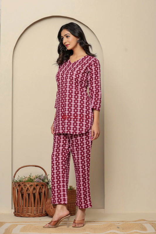 Pink Printed Cotton Co- Ord Set - Ragavi