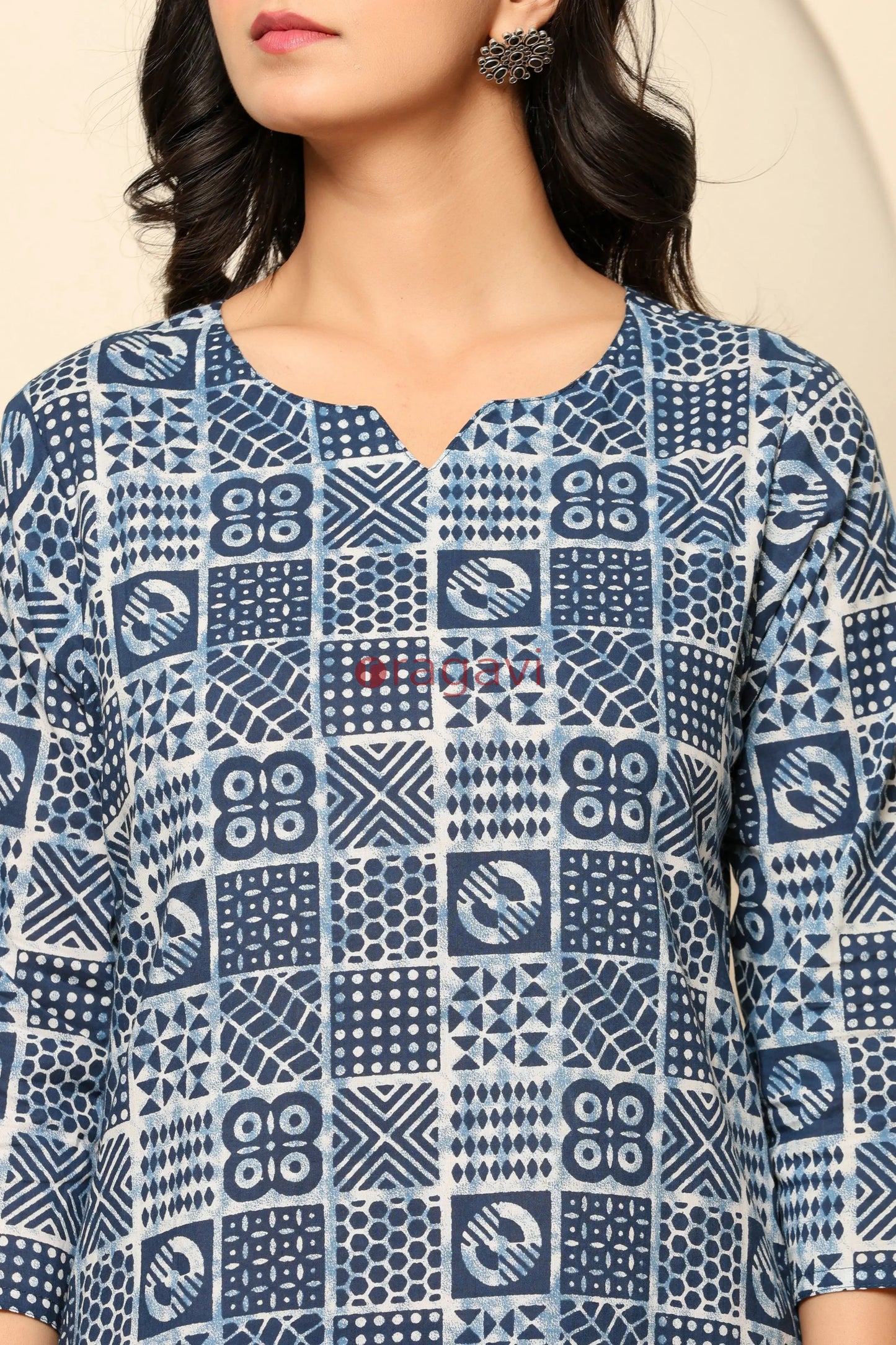 Blue Printed Cotton Co- Ord Set - Ragavi