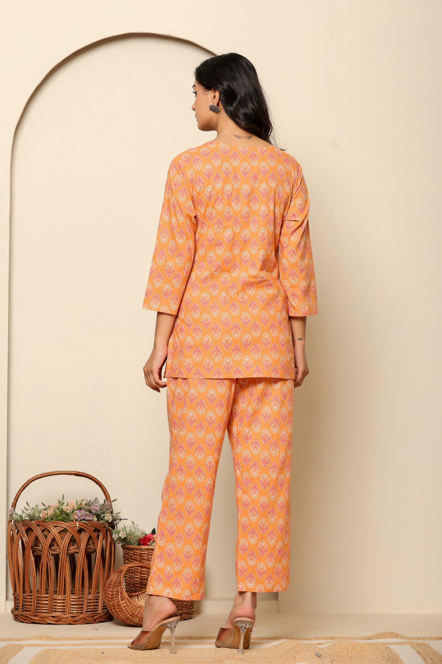Peach Printed Cotton Coord Set