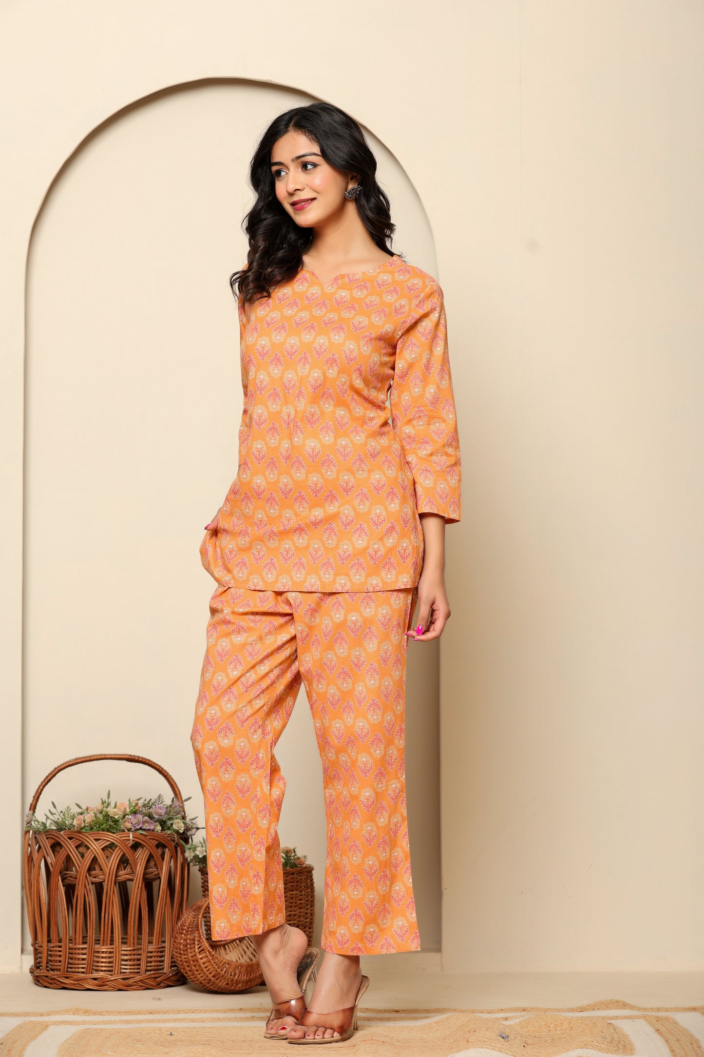 Peach Printed Cotton Coord Set