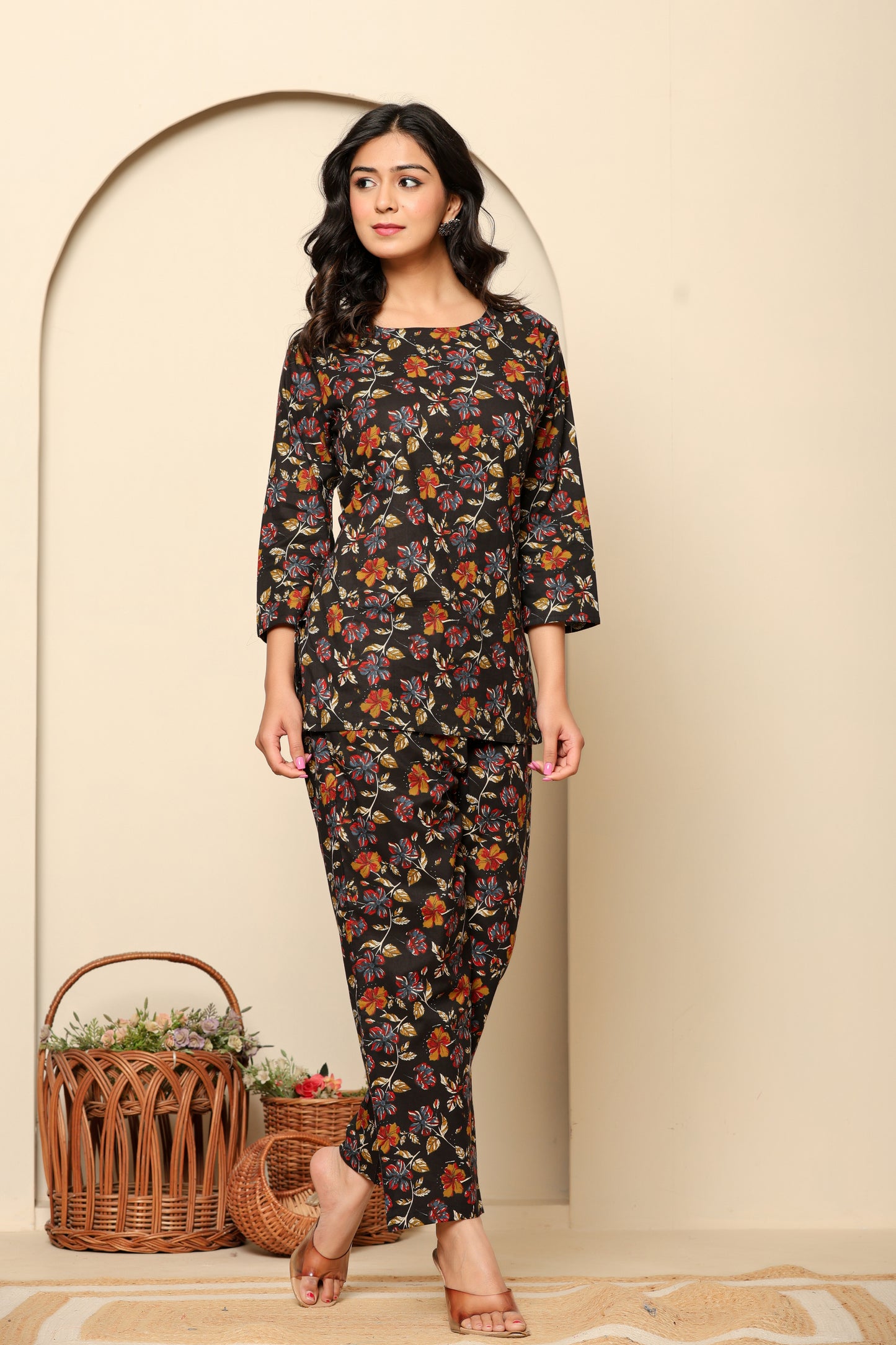 Black Printed Cotton Coord Set