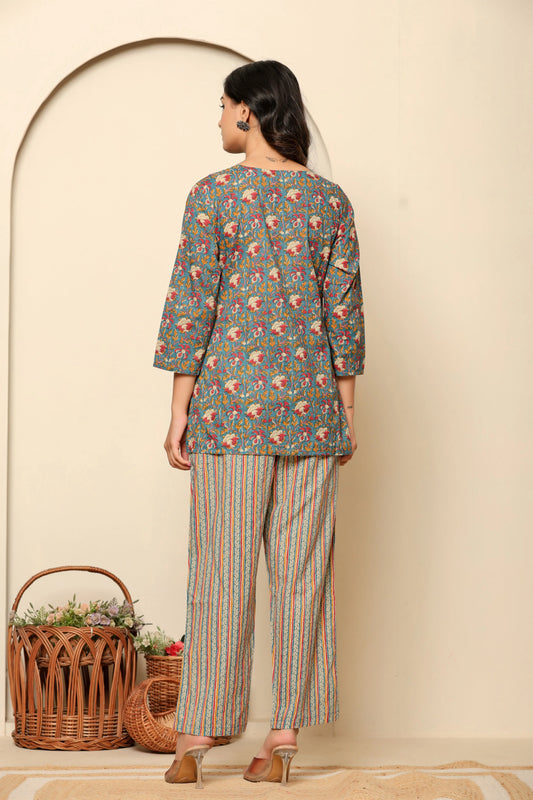 Green Printed Cotton Co- Ord Set - Ragavi