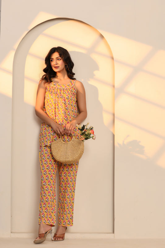 Radiant Yellow Cotton Hand Block Printed Co- Ord Set