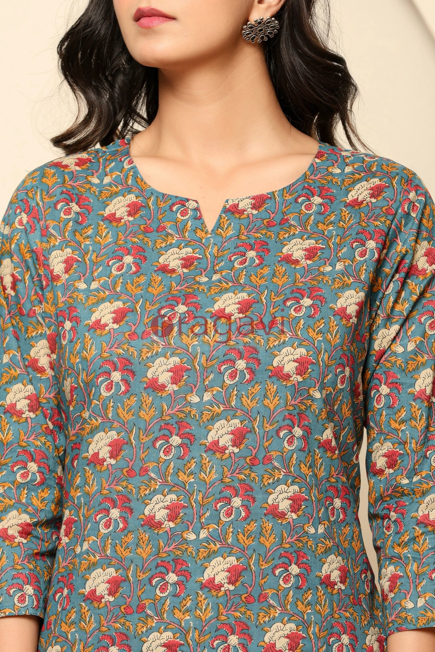 Green Printed Cotton Co- Ord Set - Ragavi