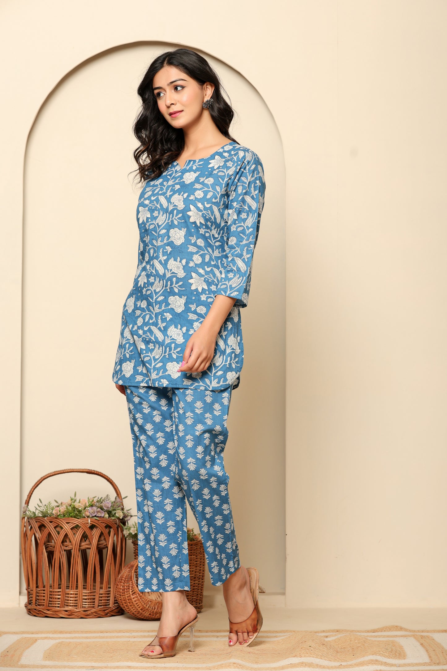 Blue Printed Cotton Coord Set