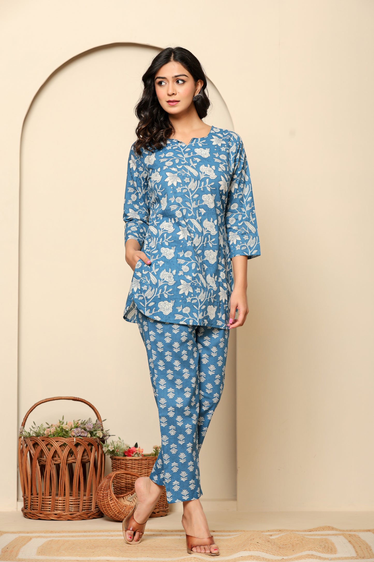 Blue Printed Cotton Coord Set