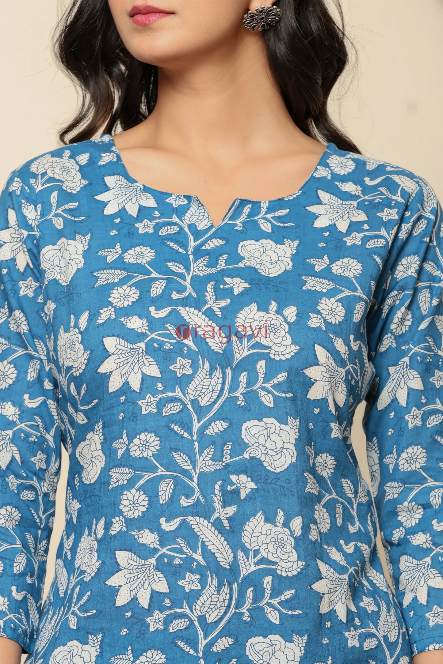 Blue Printed Cotton Co- Ord Set - Ragavi