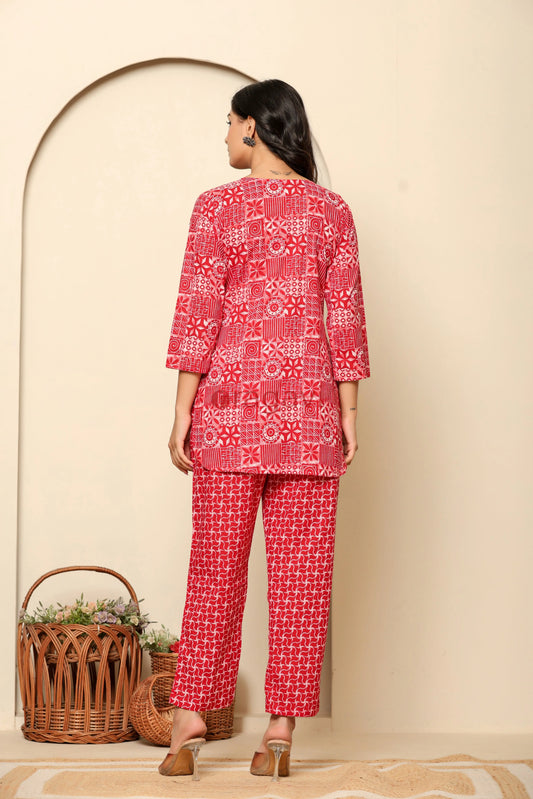 Pink Printed Cotton Co- Ord Set - Ragavi