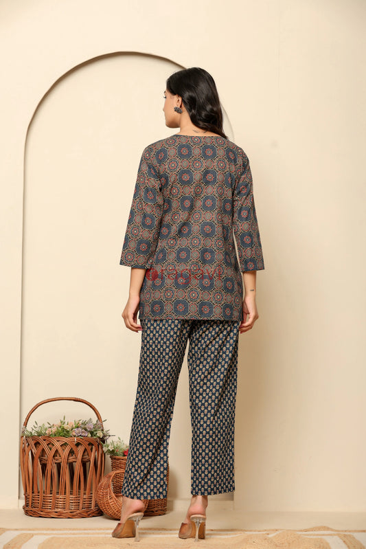 Blue Printed Cotton Co- Ord Set - Ragavi