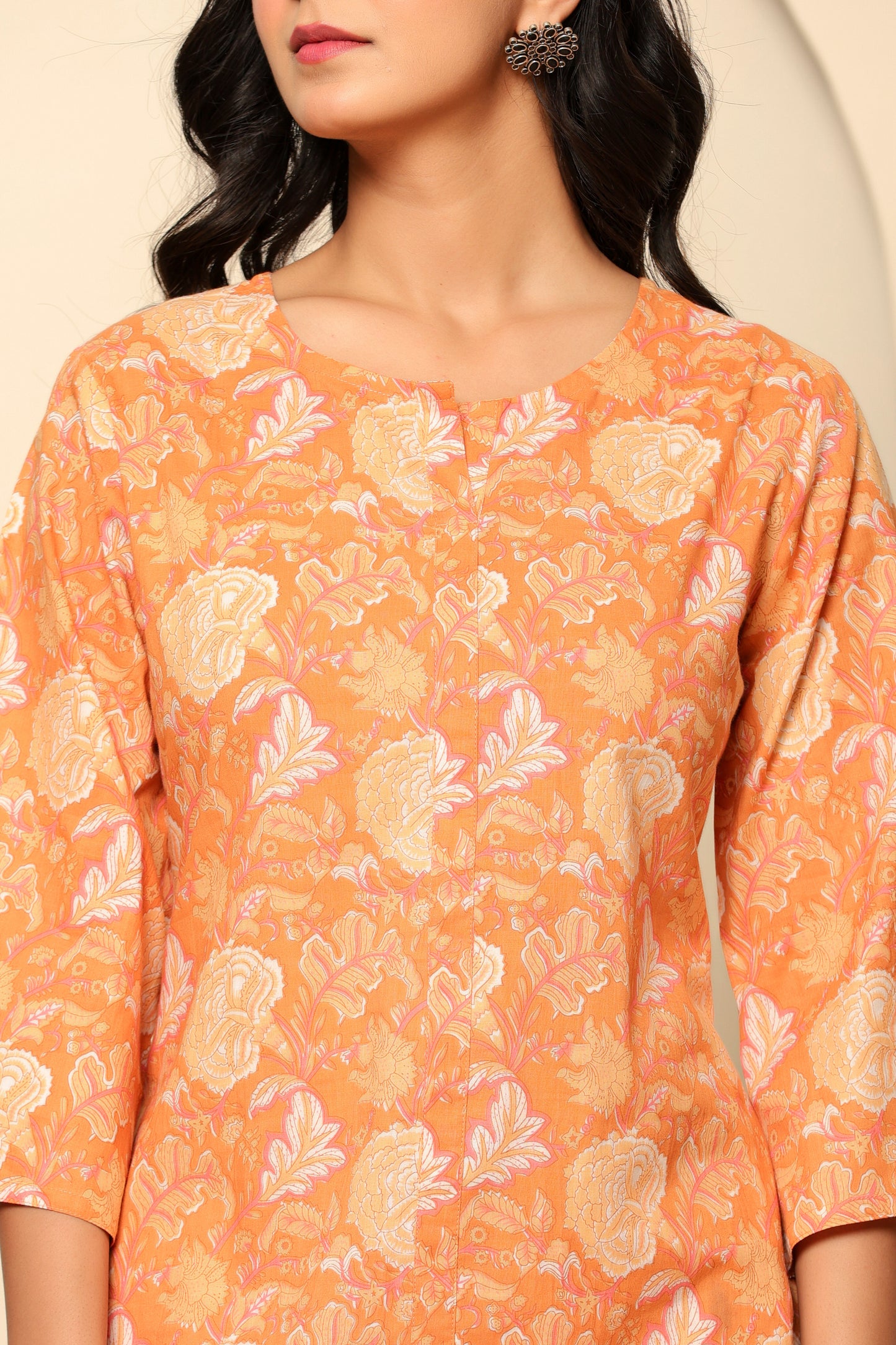 Peach Printed Cotton Co- Ord Set