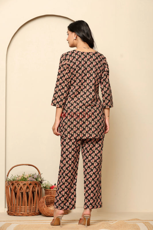Black Printed Cotton Co- Ord Set - Ragavi