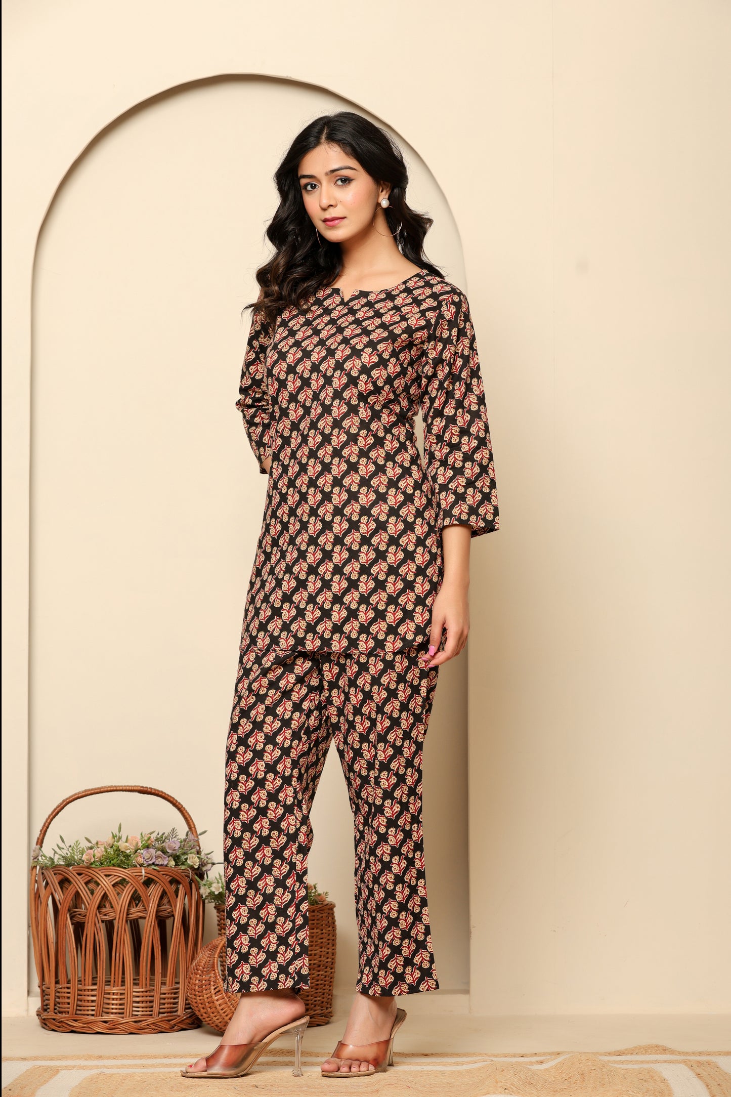 Black Printed Cotton Coord Set