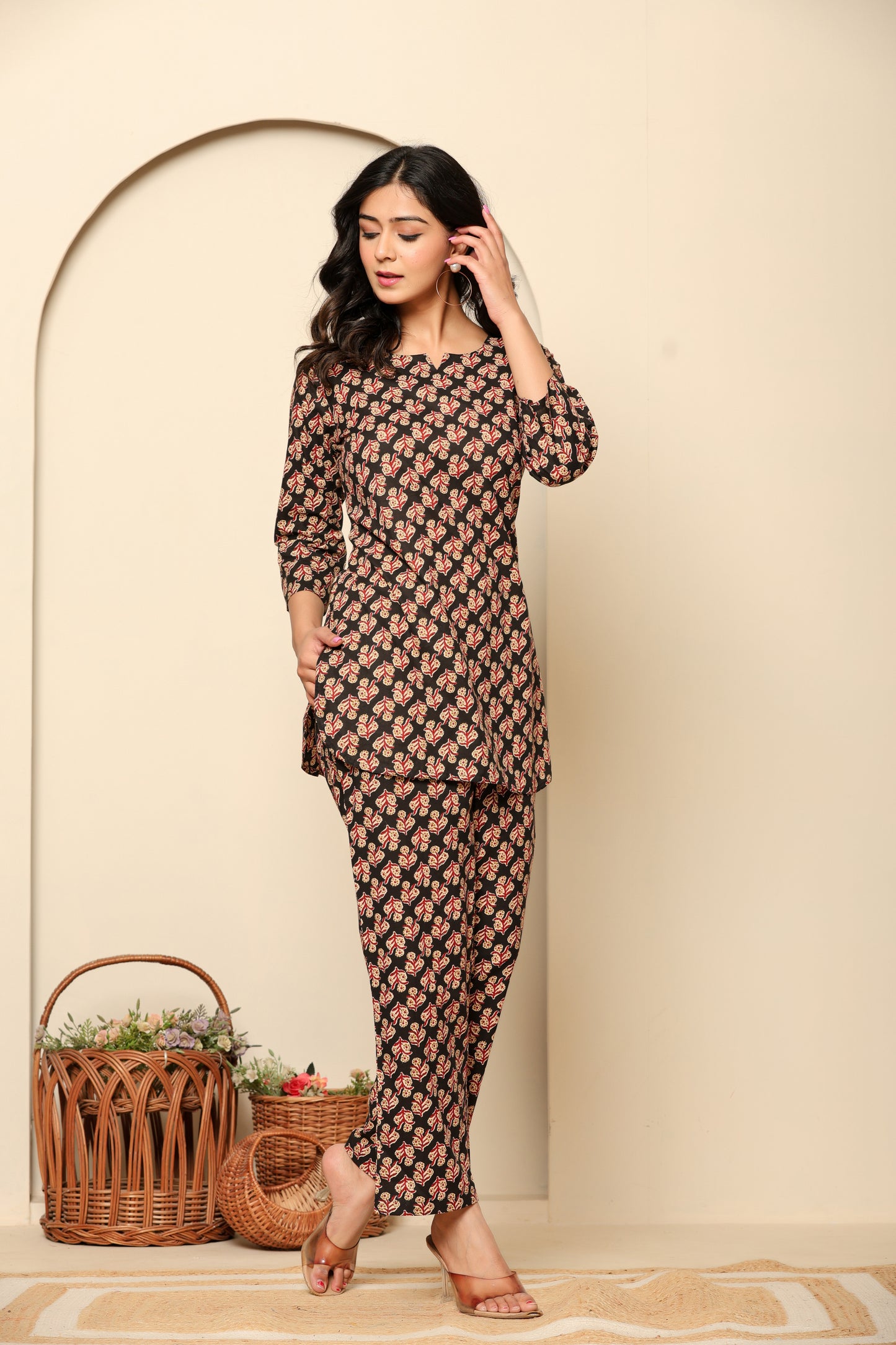 Black Printed Cotton Coord Set