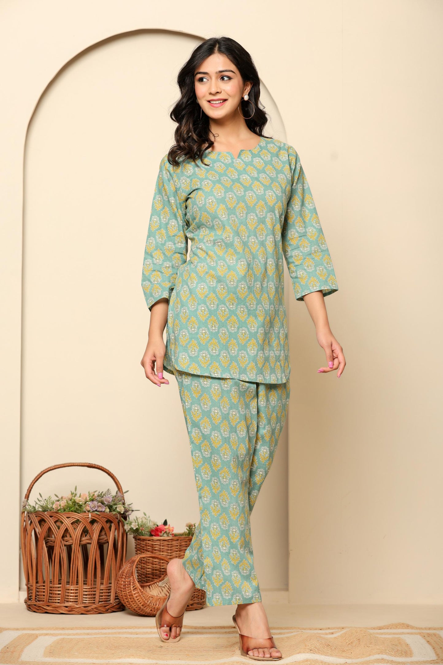 Green Printed Cotton Coord Set